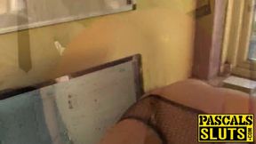 Blonde babe deepthroats and gets hard slammed