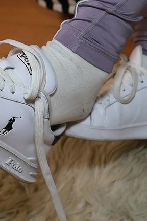 Lavender Leggings, Worn White Socks &amp; Sneakers - Foot Tease &amp; Shoeplay