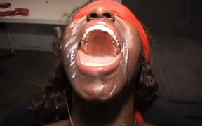 A Black Gangbang Pig Gets Blindfolded Squirted