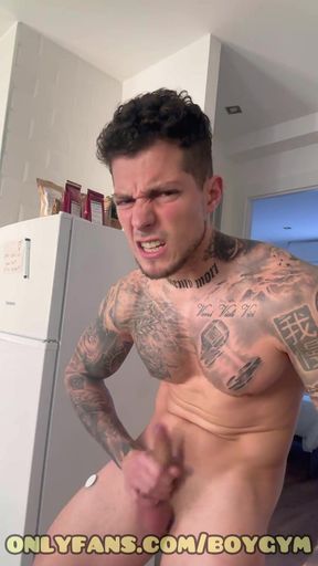 Muscle Tattooed Guy with Fat Cock Talk Dirty to You Boygym