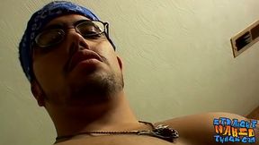 Straight thug Spanky spanks hairy cock to cum solo