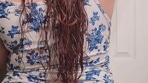 Nighttime wash and hair comb in nightgown