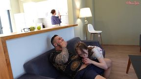 hot naughty girl seduces her stepmother s lover and he fucks them both hard in the mouth with his huge dick!