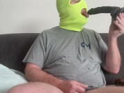 Sucking & Deepthroating 9 inch black cock dildo