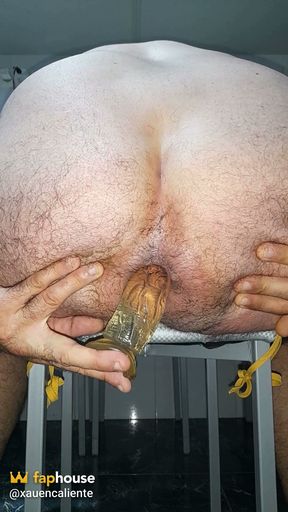 Fucking My Ass Close-up with Lush Vibration and Big Transparent Dildo to the Bottom Wide Ass and I Masturbate My Cock