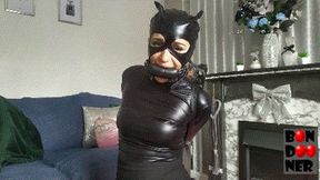 Balloon Bondage - Riding Drooling and Humping in PVC Catwoman Catsuit and Bit Gag