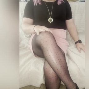 Trans Girl in Sheer Polka Dot Pantyhose