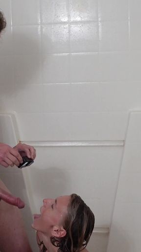 Petite Blonde Gets Face Fucked in the Shower