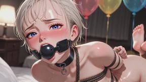 Bondage Girl Surrounded by Colorful Balloons - Horny & Helpless