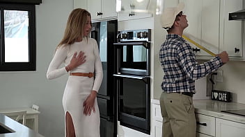 Grateful wife rides handyman like a cum slut