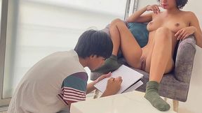 Cutest Latina poses naked to her stepbrother with drawing classes