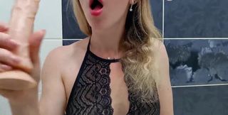 A Beautiful Blonde Sucks a Dildo and Dreams of a Real Dick.