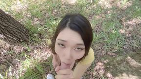 Outdoor Blowjob, Petite Asian Stepsis Deepthroat in Nature!