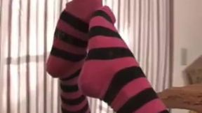 AMATEUR POV VIDEO WITH RACHEL ROXXX GIVEN BLOWJOB AND FOOTJOB IN SEXY SOCKS