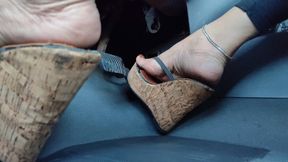 With high platform heels I pump car pedals and accelerate fully (1)