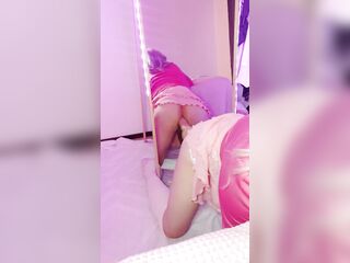 Trans cutie Snowycd takes a large sex toy from behind and cums