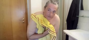 Drying naked in front of the mirror and bending down - POV Style