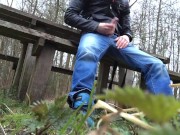 jerking and cumming in public on a bench