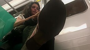Gorgeous Mature Lady In Sandals Spotted By A Camera In The Subway
