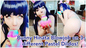 Bunny Hinata Blowjob on 3 different Pastel Dildos