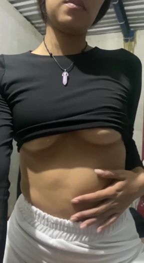 18 year old stepsister with perfect tits playing with my cock   Clip 1