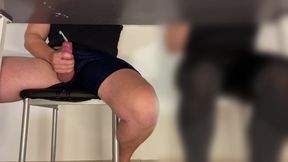 Huge Cumshot Under the School Table | Masturbating in School