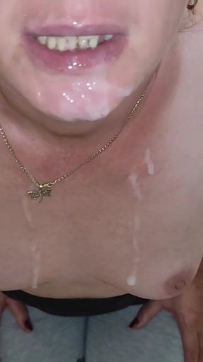 Thrilling moment from &quot;Mature MILF Stepmom Decided to Suck her Stepson&#039;s Cock while they Share the Bed&quot;