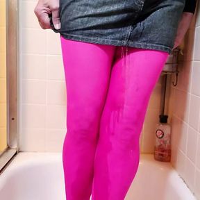 Cd piss my pink nylon pantyhose and miniskirt.