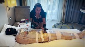 DominaFire Tormenting Mummified Slave with Sounding