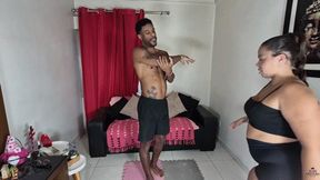 Squeezing, sitting, and making a tower of butt weighing 160 kg onto our loser personal trainer! By Rosalia Peach, Victoria Dias, and Vitor Cam Babi part 1