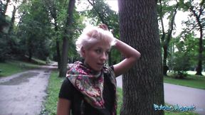 Short blonde Russian minx gets her pussy licked and fucked in public