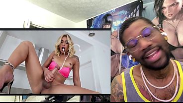 Petite Tan Blonde Transgender Cumming On Herself, AI Generated