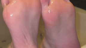 Sexy oil sole training covered with lubricant