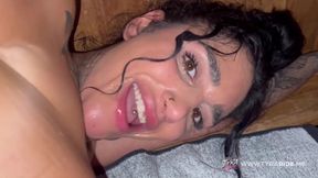 Pregnant Tattooed MILF Drains Stranger in Steamy Sauna One Night Stand