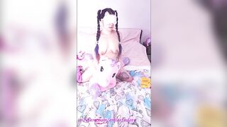 Lonely mistress pleasures herself with vibrator unicorn