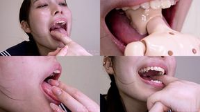 [Premium Edition] Akari Hanazato - Showing inside cute girl's mouth, chewing gummy candys, sucking fingers, licking and sucking human doll, and chewing dried sardines - 1080p