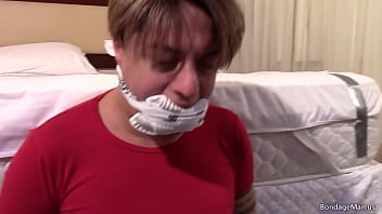 Adonis handgag, tapegagged, sockgagged, nosehook and noseplay