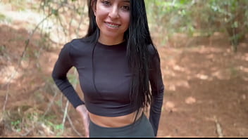 Skinny Latina seduces stranger in the forest and cums inside