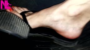 Revving and Pedal Pumping in Black Flip Flops