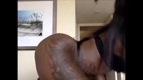 Ebony Giant Cock TS Strips and Cums