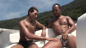 Horny homosexual couple banging on the boat