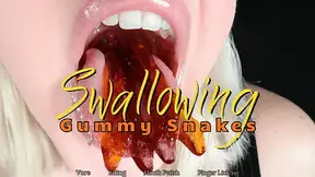 Swallowing Gummy Snakes - HD - The Goddess Clue, Gummy Vore, Candy Eating, Uvula Fetish, Throat, Mouth Close Up Gulping