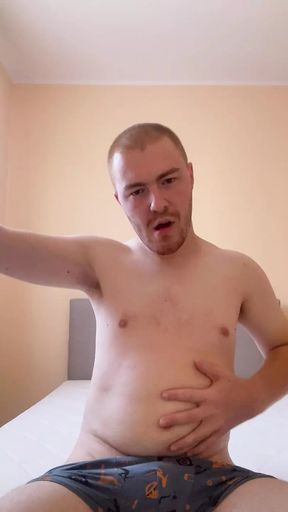 Amateur ginger boy show his tools and powerful feet