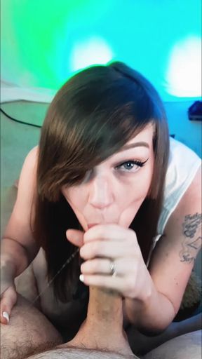 Amateur Brunette Wife Gives POV Blowjob to a Mature Big Cock