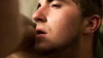Twink deepthroats big cock in triangle choke blowjob scene