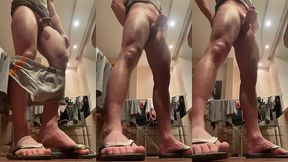 fit boy playing with juicy cock and make cum load/ bottom view