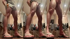 fit boy playing with juicy cock and make cum load/ bottom view