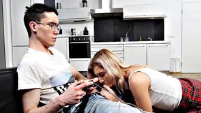 SIS.PORN. Chick persuades stepbrother to have some fun instead of video game