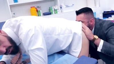 Boss eats co-worker's ass and fucks him from behind