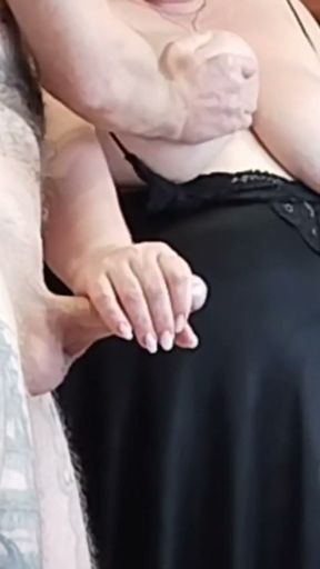 mother-in-law saw my standing cock and began to masturbate it until I cum close up   Clip 1